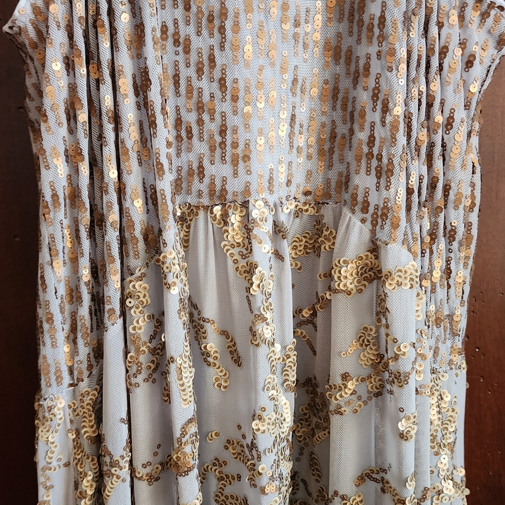 Cupio Heather Grey With Gold Sequins Maxi Dress. NWT. - Picture 5 of 12